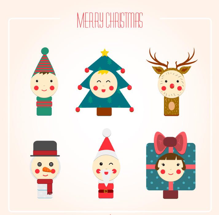 6 bande dessine de Noël matriau poupes vectoriel
