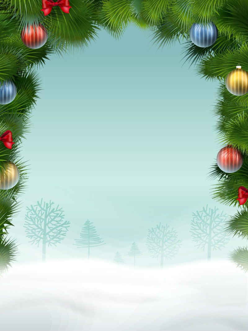 Cadre de pin neige fond vecteur matriel de Noël
