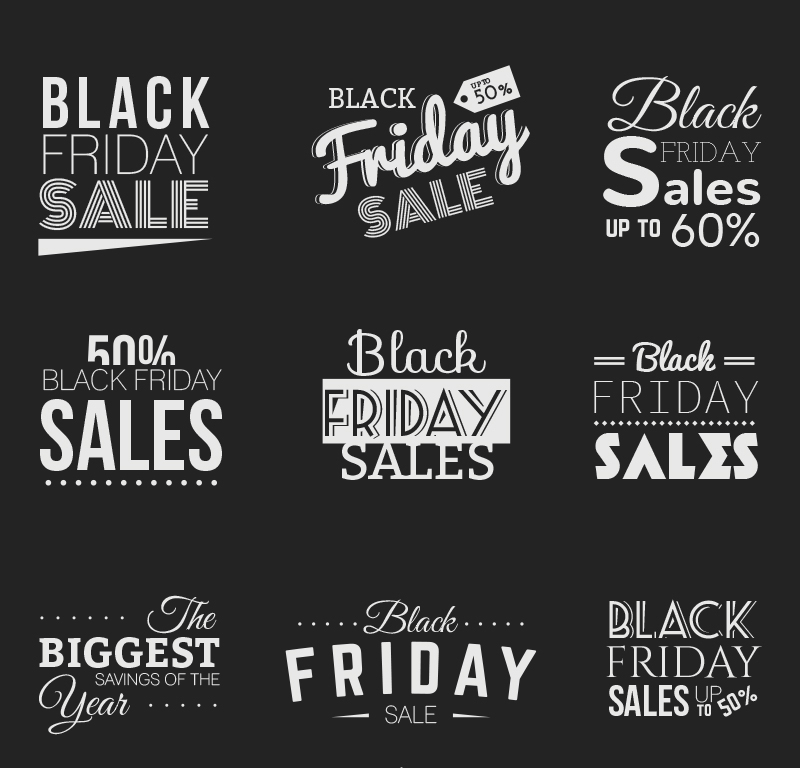9 Black Friday WordArt vecteur promotionnel materialel