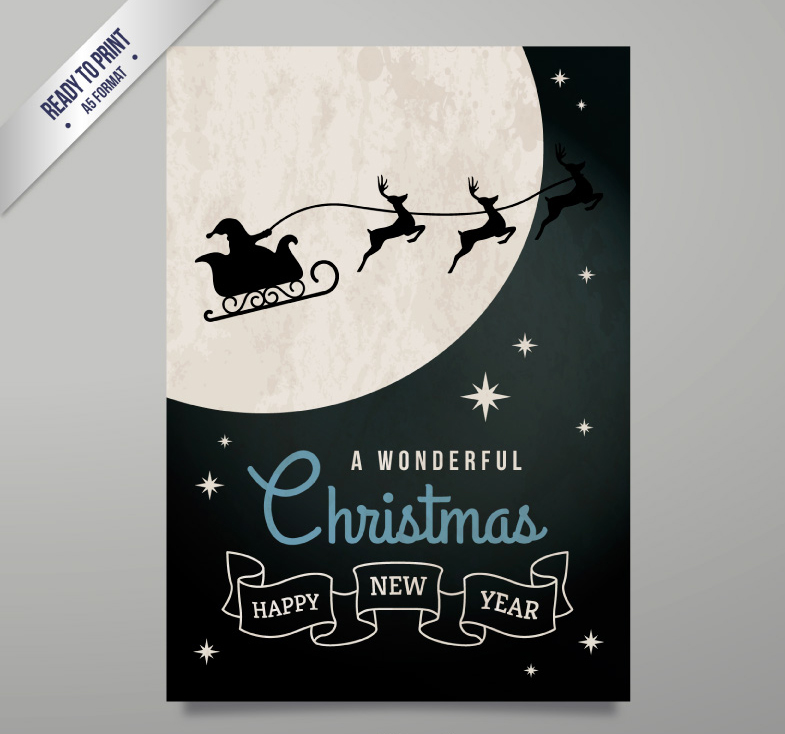 Carte de voeux mat¨¦riel vecteur Moonlight Sleigh de Noël
