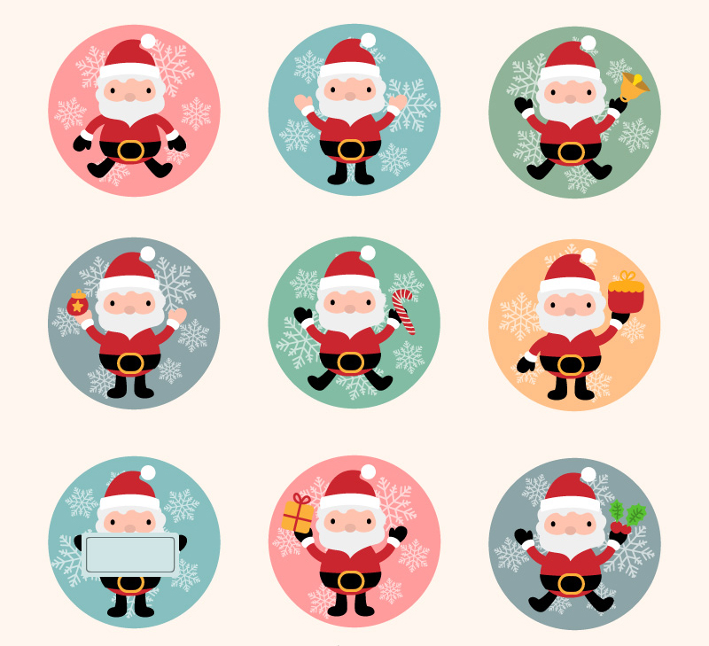 9 circulaire icône vecteur mat¨¦riel de bande dessin¨¦e de Santa Claus