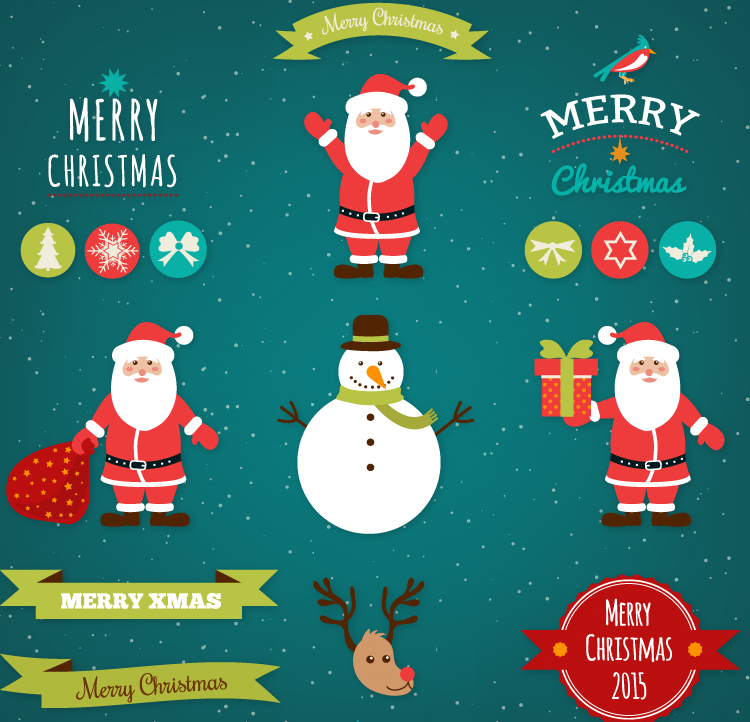 11 mod¨¨les de P¨¨re Noël et bonhomme de neige vecteur mat¨¦riel tag