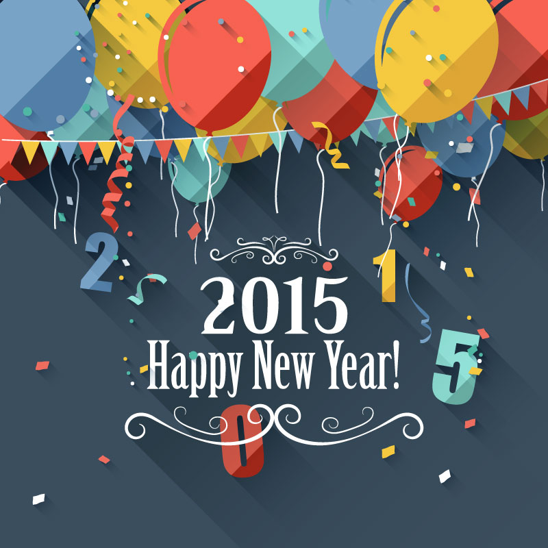 2015 carte de voeux du Nouvel An ballons colors vecteur matriel
