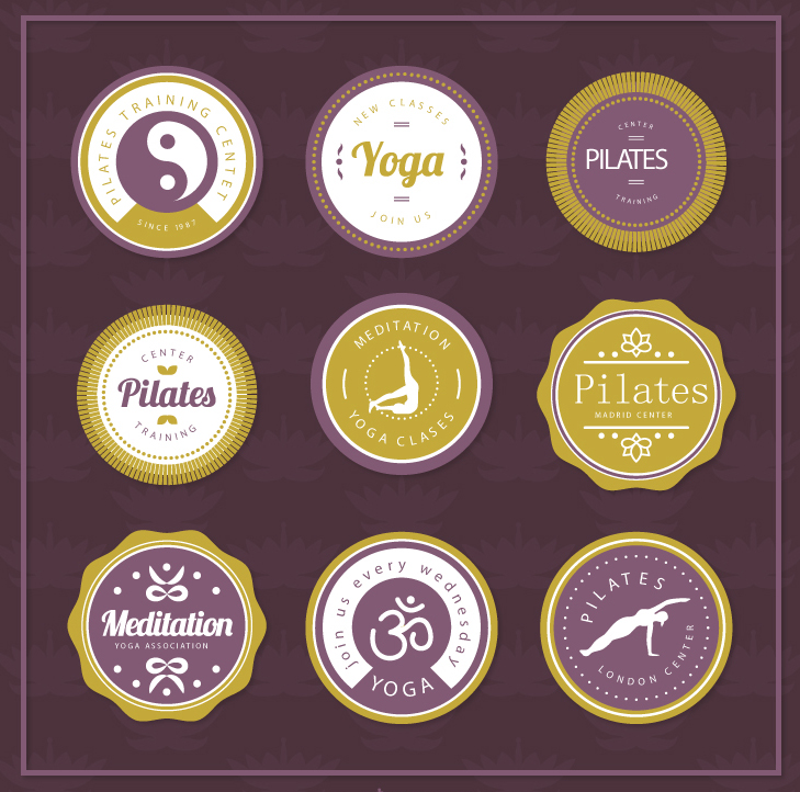 9 yoga circulaire ¨¦l¨¦ment mat¨¦riel tag vecteur