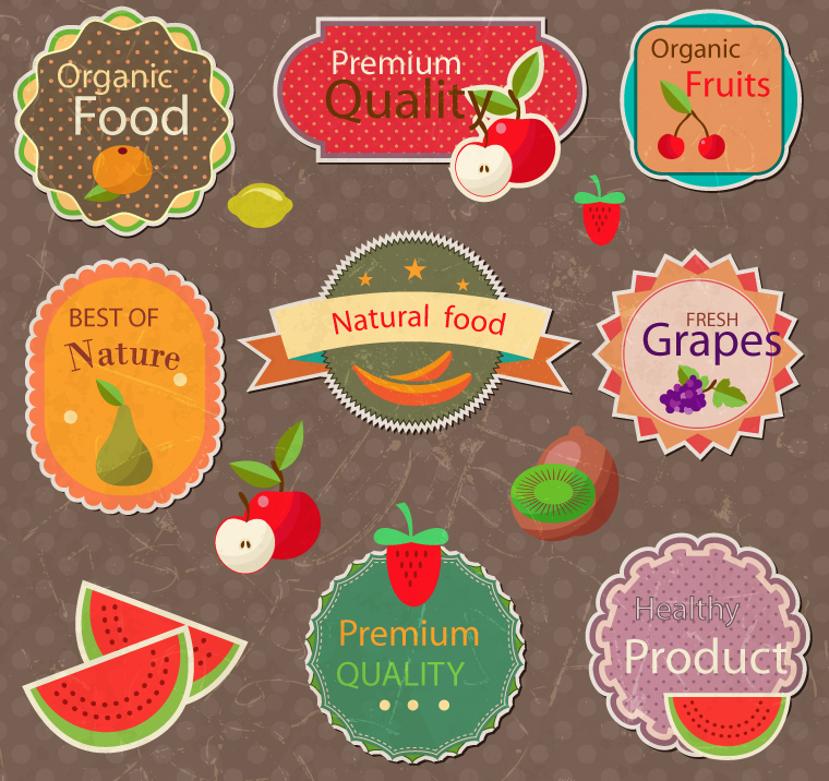 8 fruits vecteur mat¨¦riel de conception d'¨¦tiquettes