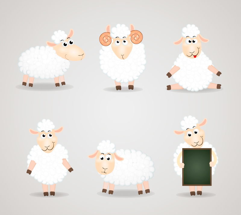 6 blanc bande dessin¨¦e vecteur mat¨¦riel de moutons