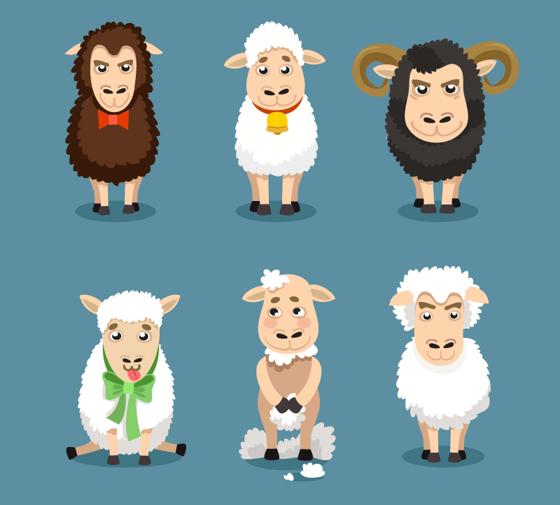 6 grandes narines moutons de bande dessin¨¦e vecteur mat¨¦riel