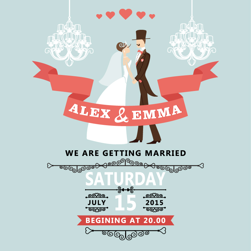 Romantique affiche de mariage vecteur mat¨¦riel de conception