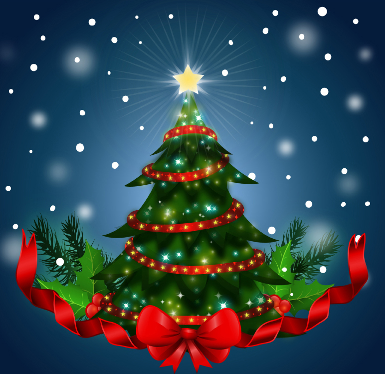 Bel arbre de Noël avec du mat¨¦riel de vecteur de ruban rouge
