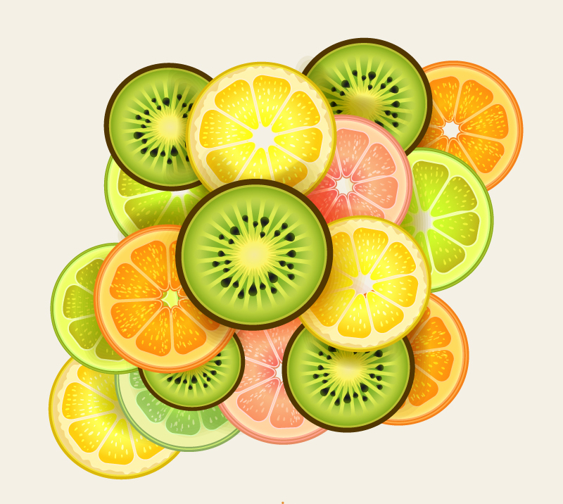 D¨¦licieux tranches de fruits frais vecteur mat¨¦riel