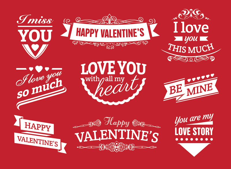 9 Valentine WordArt mat¨¦riel tag vecteur