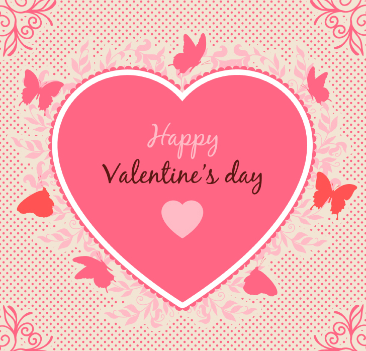 Jour cartes de vœux vecteur l'amour et les papillons de matriau de la Saint Valentin
