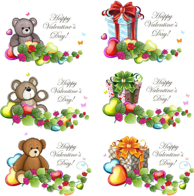 6 Teddy et d¨¦coratif tag vecteur mat¨¦riel cadeau