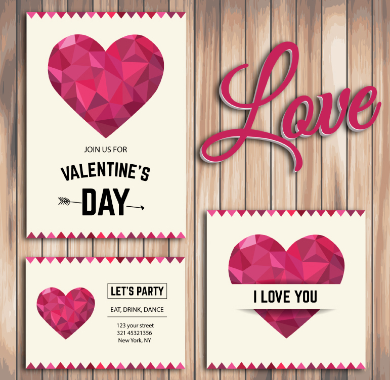 Journe de la carte d'invitation de partie de Valentine Love vecteur matriel gomtrique
