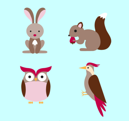 4 bande dessine matriau animaux de la fort de vecteur
