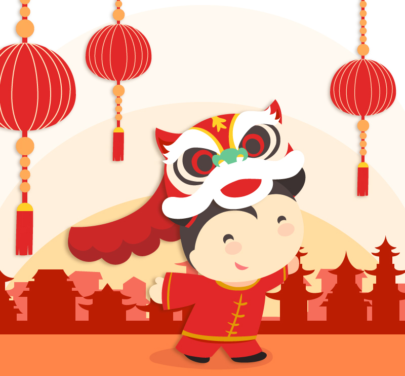 Nouvel An chinois danse du lion petite fille vecteur mat¨¦riel