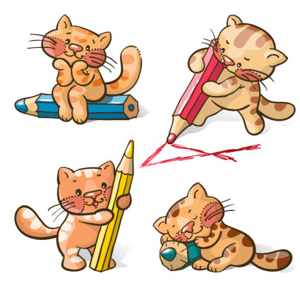 4 chat de bande dessin¨¦e avec un mat¨¦riau vecteur crayon