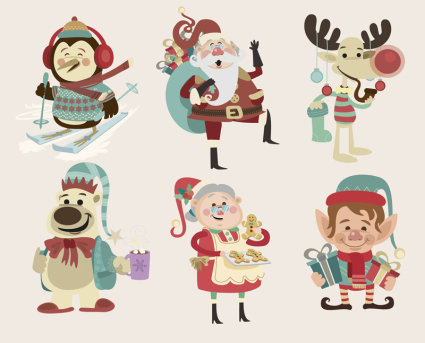 6 de Noël personnages de dessins anim¨¦s enfantins vecteur mat¨¦riel