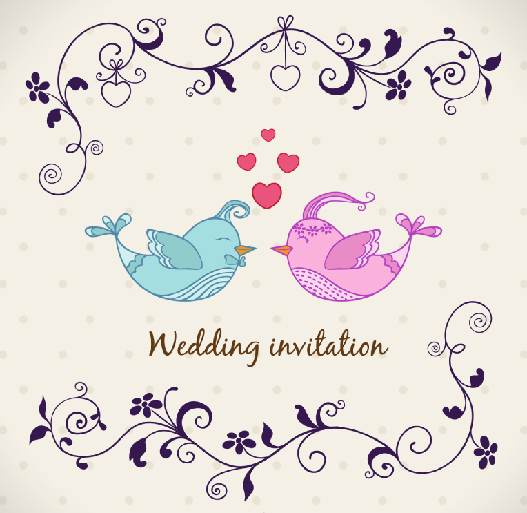 Cartoon invitations amateurs d'oiseaux de mariage vecteur mat¨¦riel