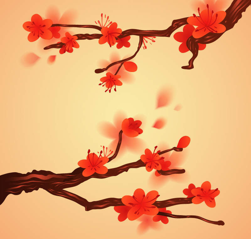 Plum aquarelle fleurs rouges vecteur mat¨¦riel