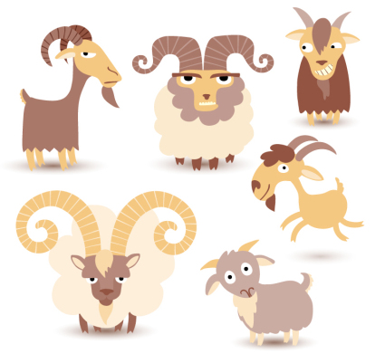 6 Cartoon vecteur matriel de conception de moutons
