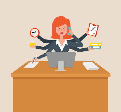 Vecteur mat¨¦riel Busy dames de bureau