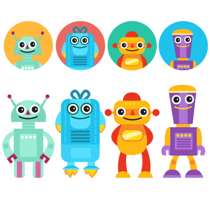 Le robot ¨¤ 8 de bande dessin¨¦e avec vecteur mat¨¦riel t¨ºte