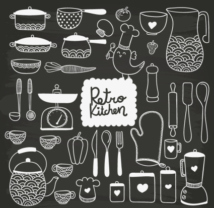 35 cuisine vecteur mat¨¦riel de conception peints ¨¤ la main