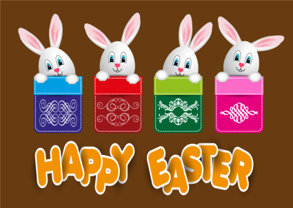 Mignon lapin de Pâques Carte de voeux de stickers vecteur