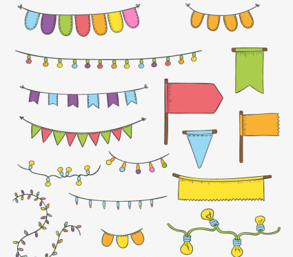 16 modles avec des lumires festives chaîne de dessin vectoriel drapeau