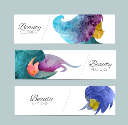 3 Photos banni¨¨re vecteur aquarelle femme