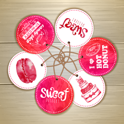 Round mat¨¦riel tag vecteur aquarelle Dessert