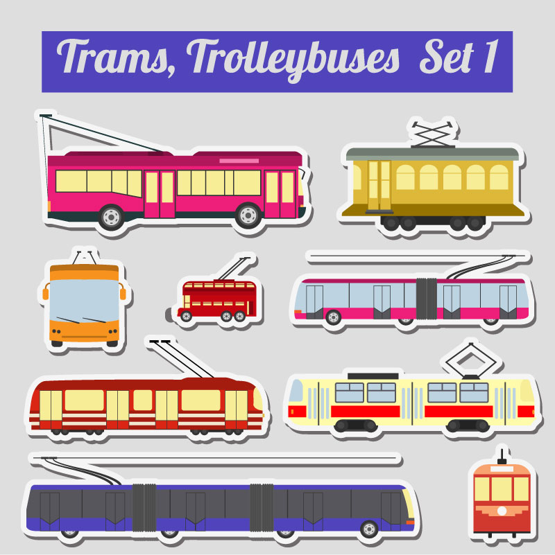 9 ferroviaires et trolleybus autocollants vecteur
