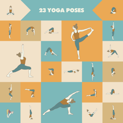 23 yoga vecteur mat¨¦riel postures d'action
