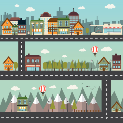 3 ville bâtiment banner vector