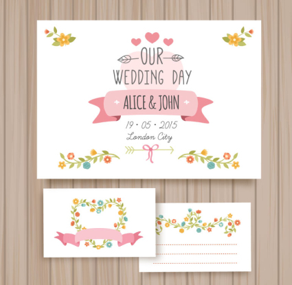Vecteur de carte de fleurs 3 Cartoon mariage