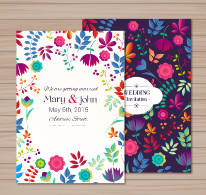 2 cartoon fleur invitations de mariage vecteur
