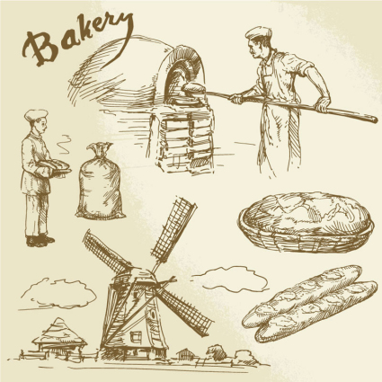 6 ¨¦l¨¦ment mat¨¦riel vecteur dessin¨¦ ¨¤ la main Bakery