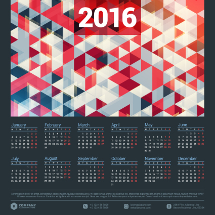 2016 calendar g¨¦om¨¦trie de vecteur mat¨¦riel