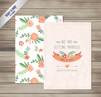cartoon fleur invitations de mariage vecteur