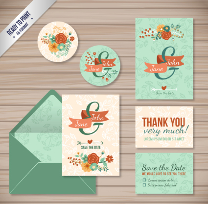 6 fleurs vecteur mat¨¦riel de carte de mariage