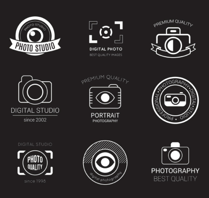 9 mat¨¦riel photographique conception de vecteur de logo de studio