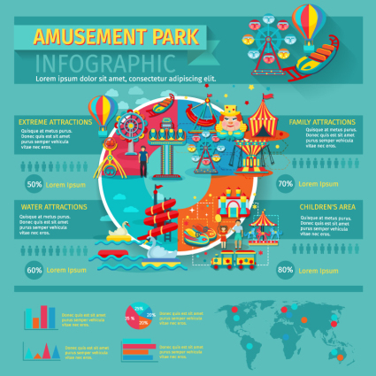 Cartoon parc d'attractions mat¨¦riau informations carte vectorielle