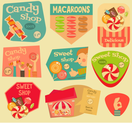 9 Vintage bonbons vecteur mat¨¦riel d'¨¦tiquette