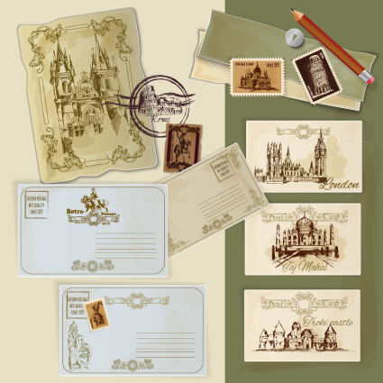 Monde Voyage Cartes postales vecteur mat¨¦riel
