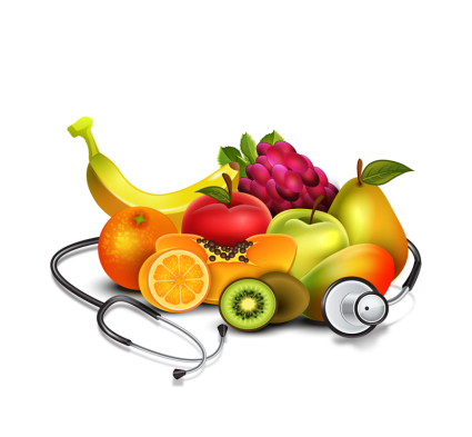 Les fruits et mat¨¦riel vecteur st¨¦thoscope