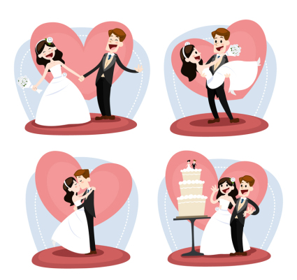 4 mariage vecteur mat¨¦riel mari¨¦e et le mari¨¦ de bande dessin¨¦e