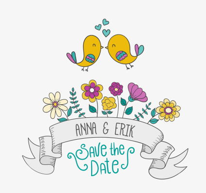 Fleurs et d'oiseaux de mariage vecteur d'affiche d'invitation de bande dessine
