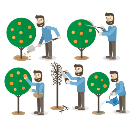 5 infirmiers Vecteurs fruits de jardinier