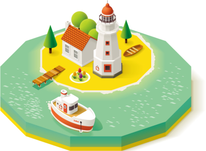 3D plan d'île touristique de bande dessin¨¦e mat¨¦riau vecteur vue